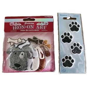 SET/Patch it Up Iron-on Applique Doggie Faces and Bones PLUS 4 Dog Paws NEW!